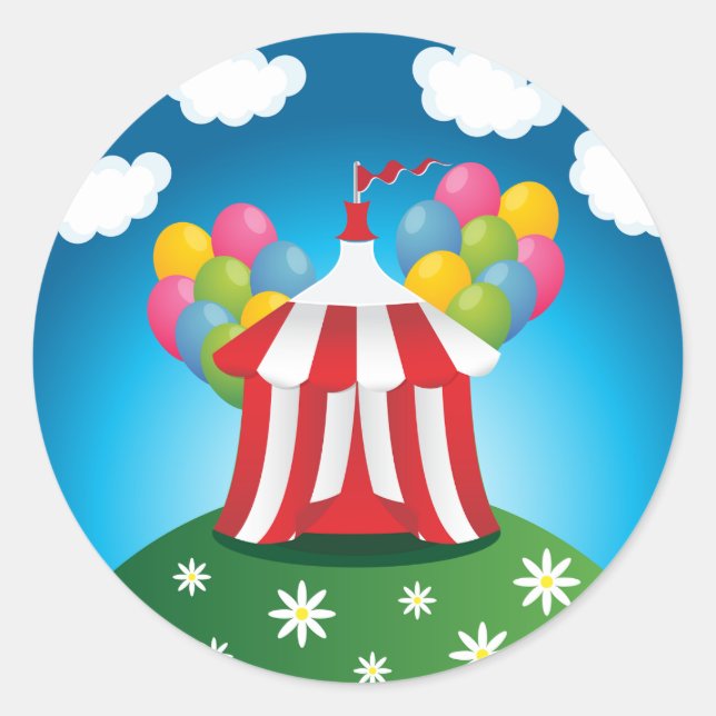Red Circus Tält Stickers Runt Klistermärke (Framsida)