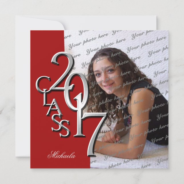 Red Class of 2017 Photo Studenten Inbjudningar (Baksida)