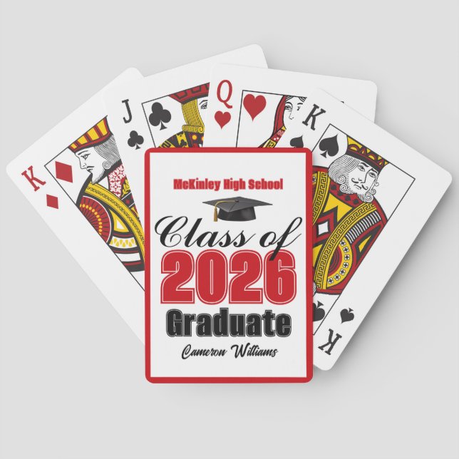 Red Class of 2026 Custom Graduation Party Casinokort (Baksidan)
