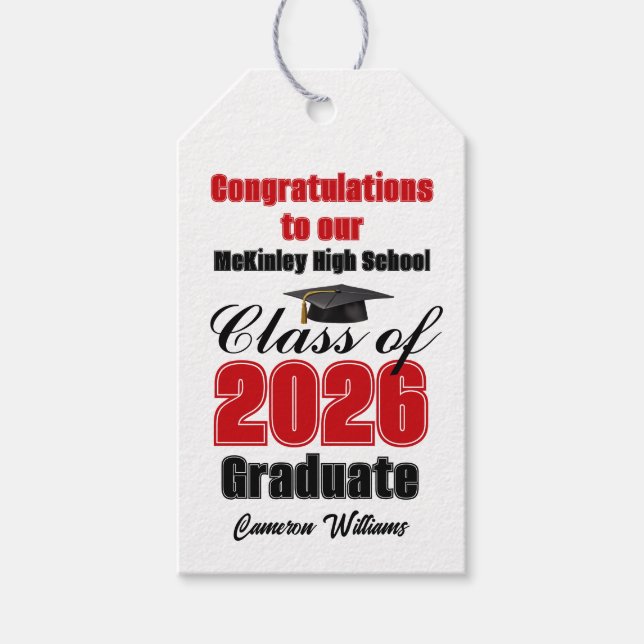 Red Class of 2026 Graduation Party Custom Presentetikett (Framsidan)