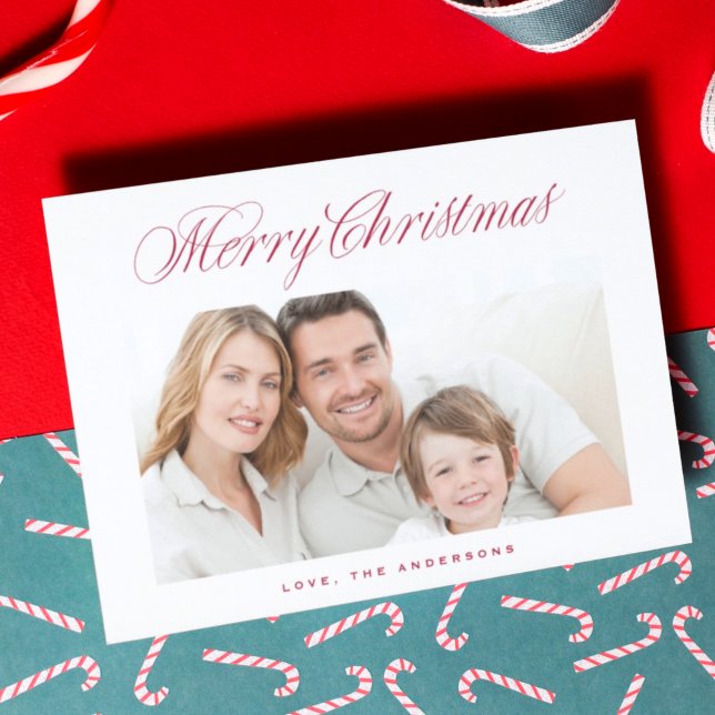 Red Classic Calligraphy God jul Photo Julkort (Skapare uppladdad)