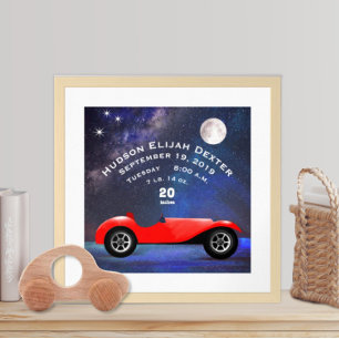 Red Classic Car Pojke Birth Stat Birth Record Poster