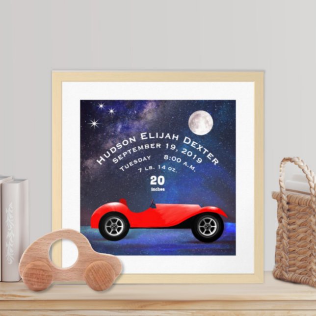 Red Classic Car Pojke Birth Stat Birth Record Poster (Skapare uppladdad)
