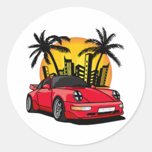 Red Classic Carrera in City Sunset Runt Klistermärke