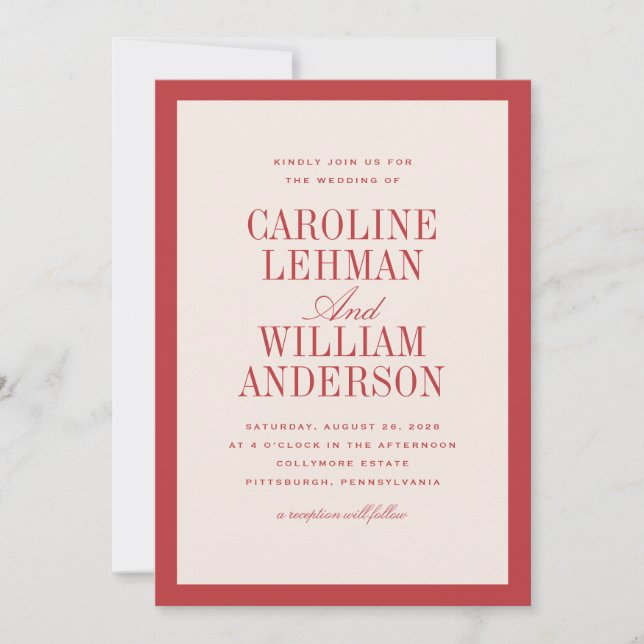 Red Classic Elegant Wedding  Inbjudningar (Framsida)