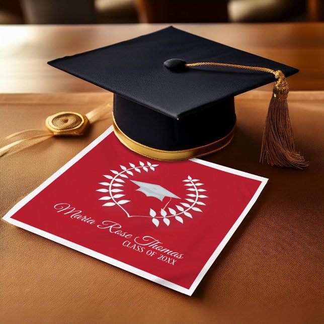 Red Classic Personlig Studenten Pappersservett (Red graduation laurel custom personalized napkin)