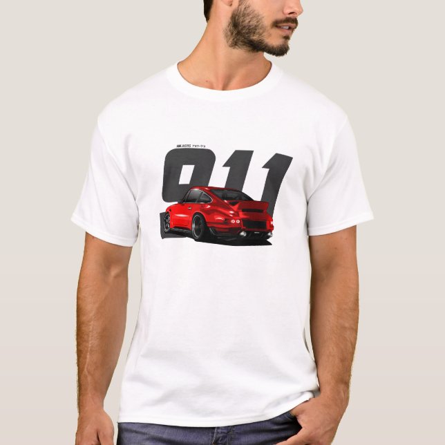 Red Classic Retro German Sports Car Singer 911 T Shirt (Framsida)