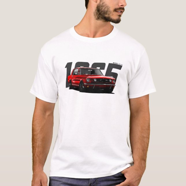 Red Classic Retro Muscle Car Mustang 1965 T Shirt (Framsida)