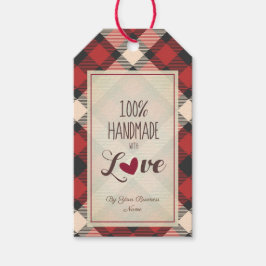 Red Classic Tartan Handmade with Love Quote Presentetikett