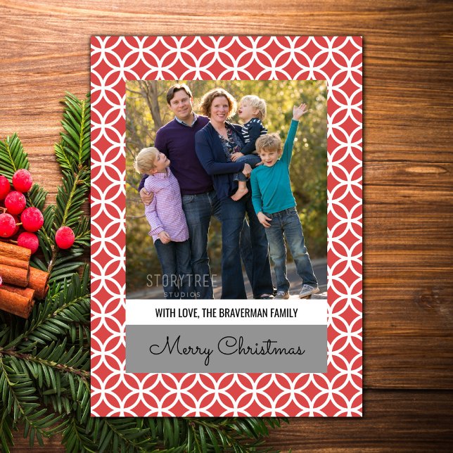 Red Classy Diamond Helgdag Photo Flat Card Julkort (Red Classy Diamond Holiday Photo Card)