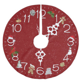Red Clock Ansikte med jul Inslag Julgransmatta Borstad Polyester