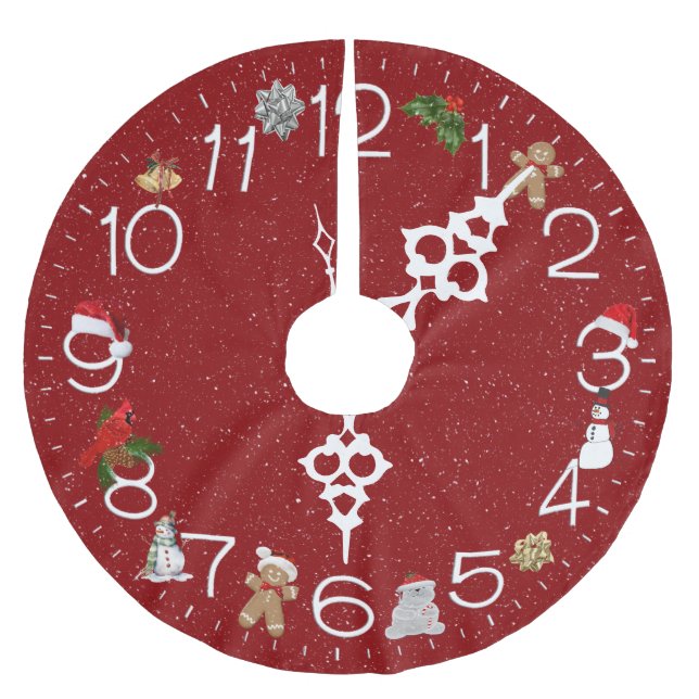 Red Clock Ansikte med jul Inslag Julgransmatta Borstad Polyester (Framsidan)