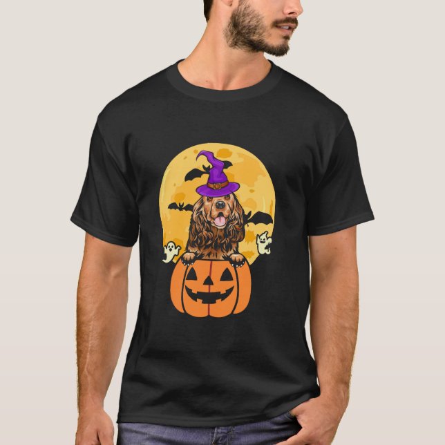 Red Cocker Spain Witch Hund älskare Halloween Cost T Shirt (Framsida)