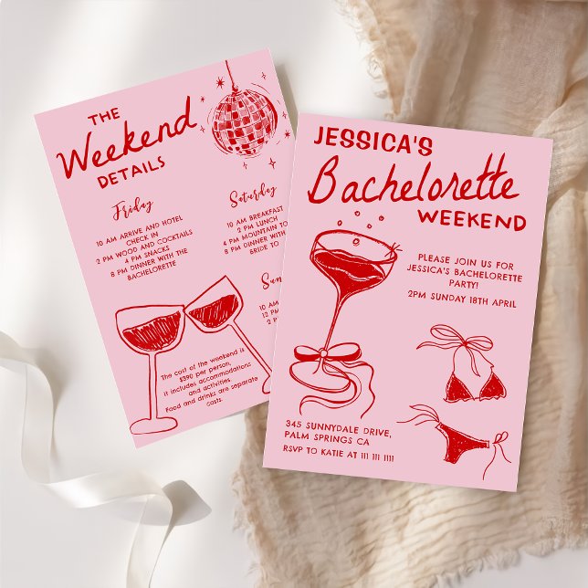 Red Cocktail Bachelorette Helg Itinerary Party Inbjudningar (Skapare uppladdad)