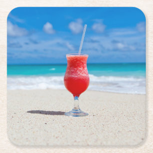 Red Cocktail by Sea Photo Underlägg Papper Kvadrat
