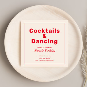 Red Cocktails & Drinks Fold Typography-Vuxen Inbjudningar