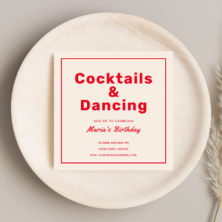 Red Cocktails & Drinks Fold Typography-Vuxen Inbjudningar