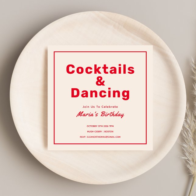 Red Cocktails & Drinks Fold Typography-Vuxen Inbjudningar (Skapare uppladdad)