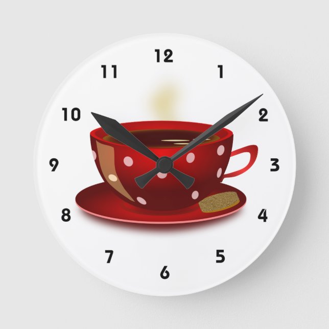 Red Coffee Kopp Kitchen Clock Rund Klocka (Framsida)
