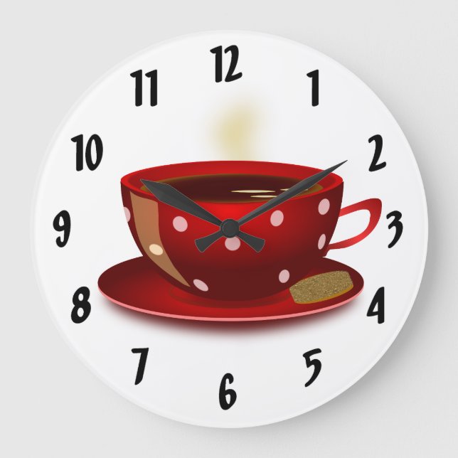 Red Coffee Kopp Kitchen Clock Stor Klocka (Framsida)