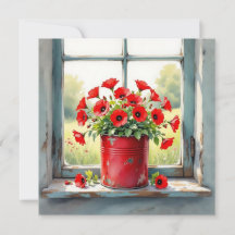 Red Coffee Tin of Red Poppies