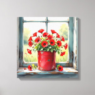Red Coffee Tin of Red Poppies Canvastryck