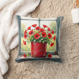 Red Coffee Tin of Red Poppies Kudde