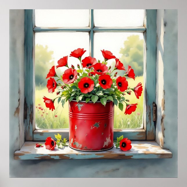 Red Coffee Tin of Red Poppies Poster (Framsidan)