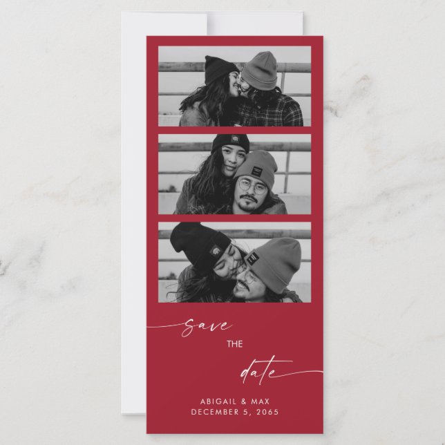 Red Collage B/W Photo Long Bröllop spara datum (Framsida)