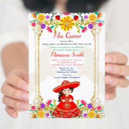 Red Colorful Mexican Blommigt Quinceañera Invati Inbjudningar