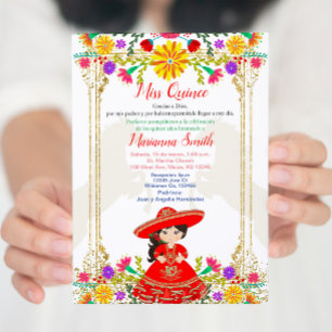 Red Colorful Mexican Blommigt Quinceañera Invati Inbjudningar