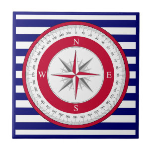 Red Compass Ro Blue och White Rand Kakelplatta