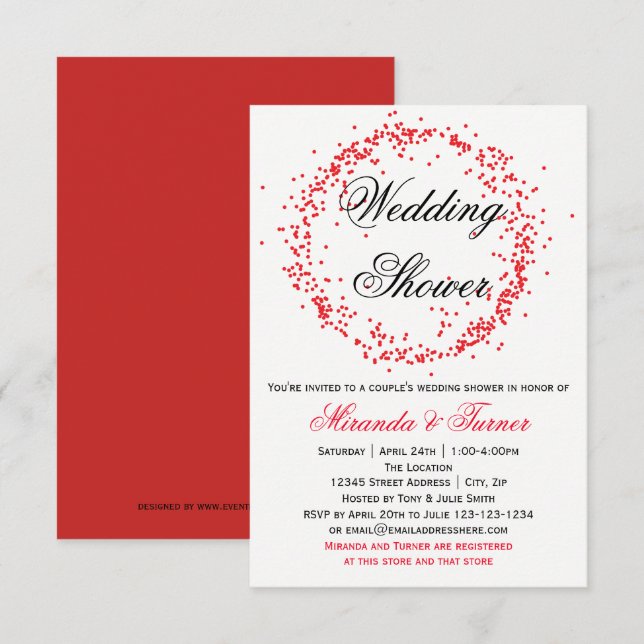 Red Confetti-3X5Möhippa-inbjudan för par Inbjudningar (Fram/baksida)