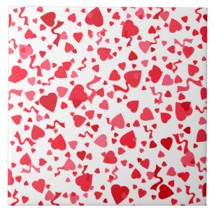 Red Confetti Hearts design Kakelplatta