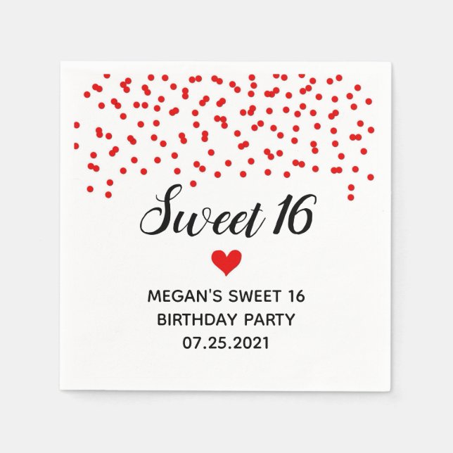 Red Confetti Sweet 16 Birthday Pappersservett (Framsidan)