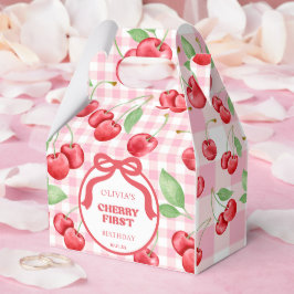 Red Coquette Bow Cherry First Birthday Party Presentaskar