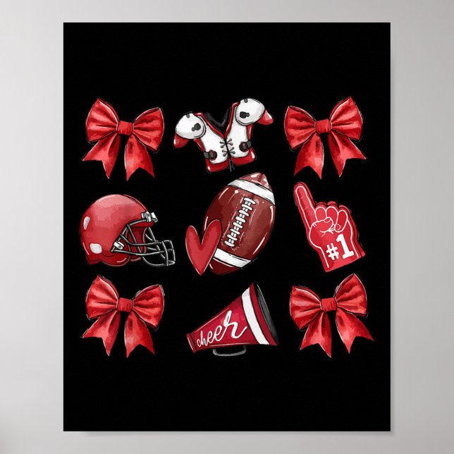 Red Coquette Bow Football Game Day Women Girls Kid Poster (Framsidan)