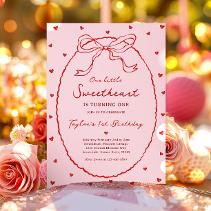 Red Coquette Bow Valentines första födelsedag Part Inbjudningar