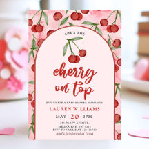 Red Coquette Cherry på Top Baby Shower-inbjudan