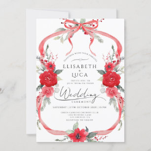 Red Coquette jul Winter Bow Monogram Bröllop Inbjudningar