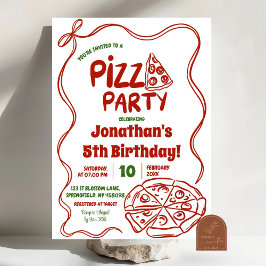 Red Coquette Pizza Party Barns födelsedag Inbjudningar