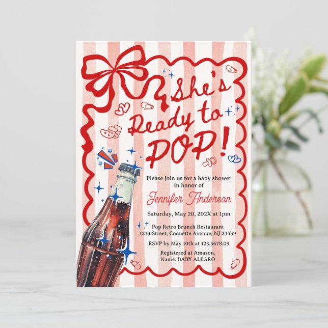 Red Coquette She is Ready to POP Invitation Inbjudningar (Stående Fram)