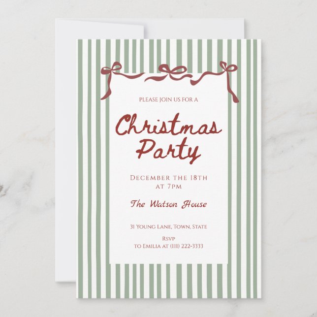 Red coquette Whimsical Hand Drawn Christmas Party Inbjudningar (Framsida)