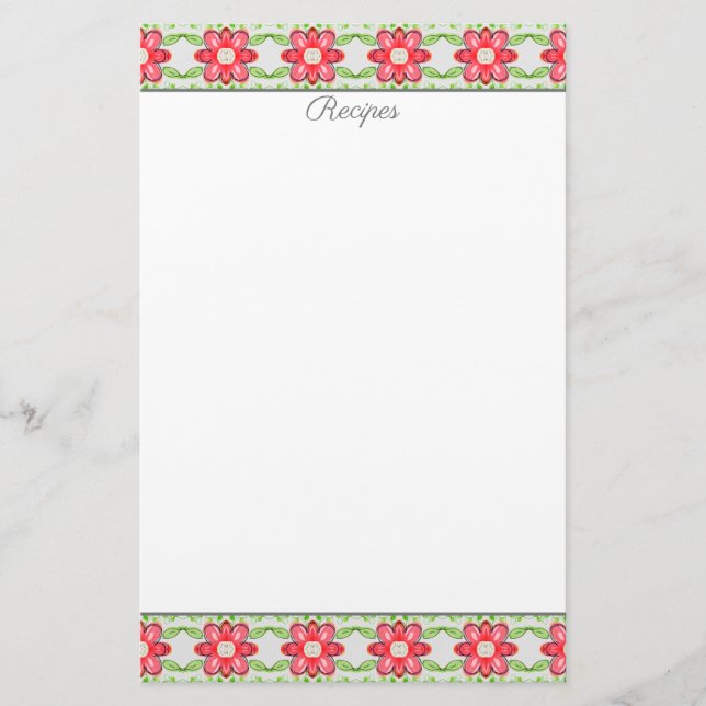 Red Coral Blommigt Patterne Recipe Lakan Brevpapper (Framsida)