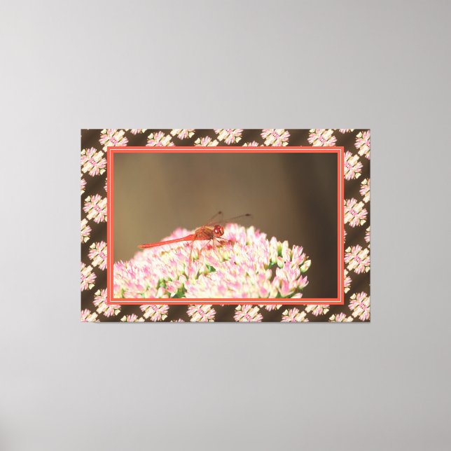 Red Coral Dragonfly Art Decor Canvastryck (Framsida)