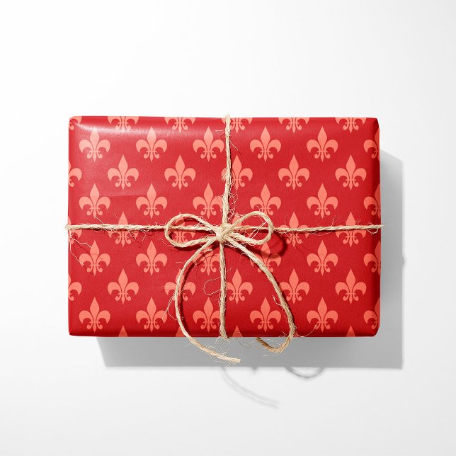 Red & Coral Fleur-de-Lis Presentpapper (Skapare uppladdad)