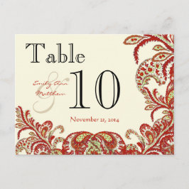 Red Coral Lime Paisley Bröllop Bordsnummer