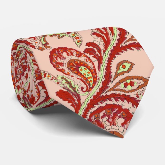 Red Coral Lime Paisley Bröllop Tie Slips (Rullad)