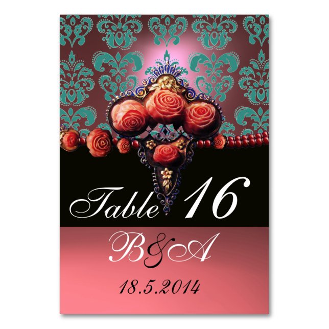 RED CORAL RO,BLACK BLUE ROSA DAMASK MONOGRAM BORDSNUMMER (Framsidan)