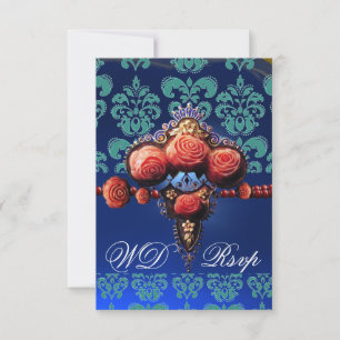RED CORAL RO,BLUE BLACK DAMASK MONOGRAM OSA KORT